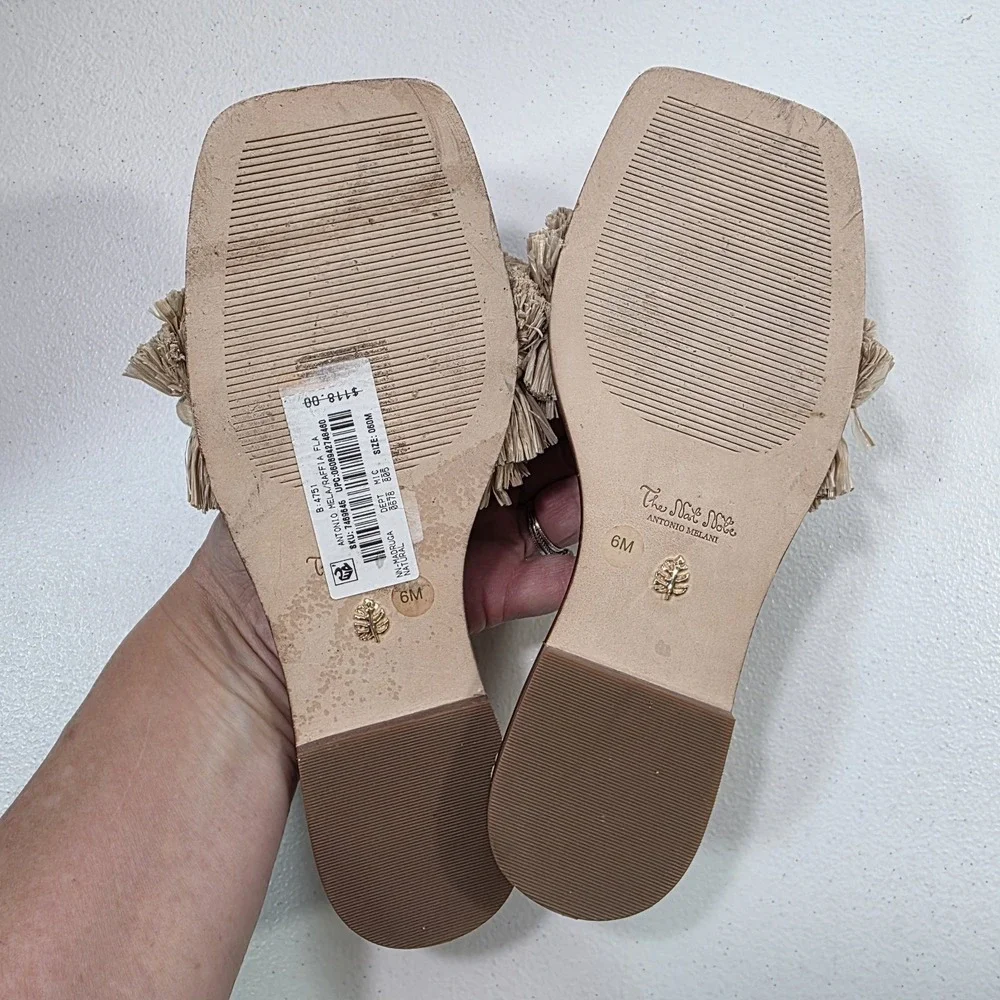 Antonio Melani x The Nat Note Madruga Sandals Braided Raffia Flat Slide Sz 6 New